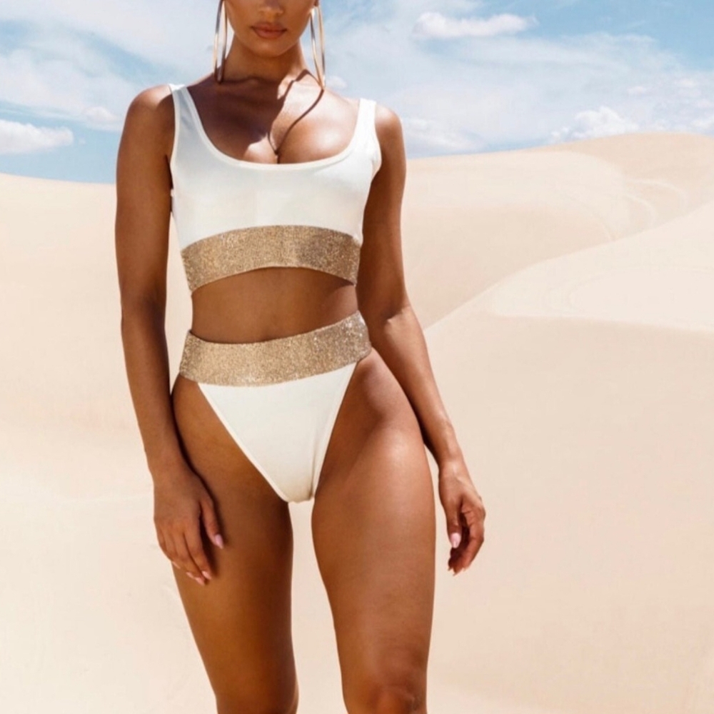 PrettyLittleThing White and Gold Bikini